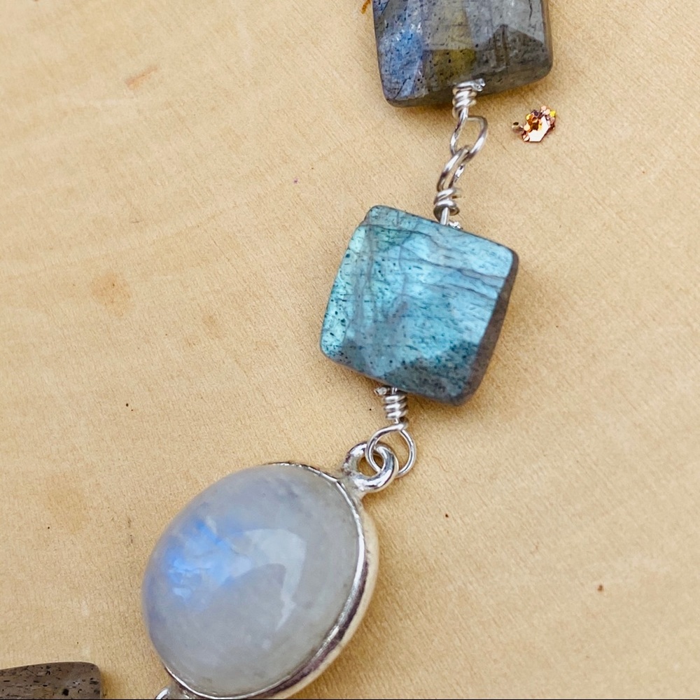 Labradorite, Moonstone Gemstone Sterling Bracelet - Picture 5 of 7